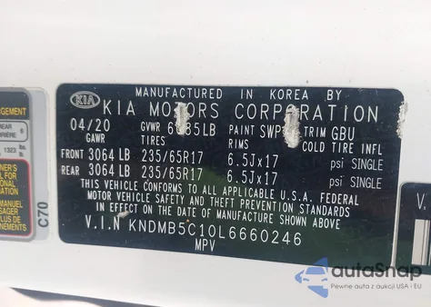 2020 Kia Sedona Lx from USA, damaged, VIN KNDMB5C10L6660246
